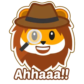 🕵 238929ce Ahhaaa!! lew, detektyw, lupa, kreskówka, zwierzę, kapelusz, tajemnica whatsapp sticker