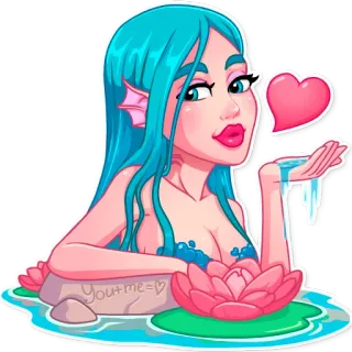 😘 cf869d0f You+me=♡ 美人鱼, 心, 爱, 卡通, 女孩, 水, 浪漫 telegram sticker