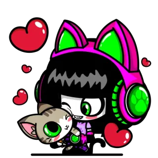 ❤️ 41d91fbb 만화, 애니메이션 소녀, 고양이, 헤드폰, 하트 telegram sticker