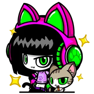 🤩 fff439d7 애니메이션, 고양이, 헤드폰, 카와이, 귀여운, 만화 telegram sticker