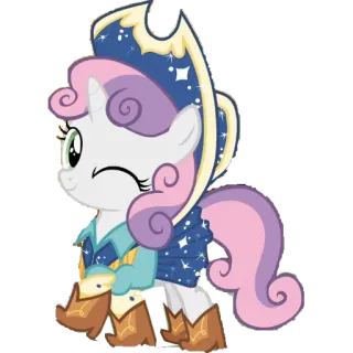 😁 2691641e Sweetie Belle My Little Pony Sweetie Belle, My Little Pony, Pônei, Desenho animado, Cowboy, Western, Chapéu, Botas telegram sticker
