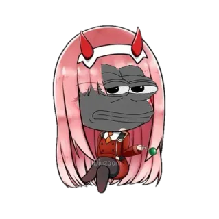 🌂 78495b35 Zero Two Darling in the Franxx Аниме, Мультфильм, Pepe, Лягушка, Милый, Кавай, Стикер telegram sticker