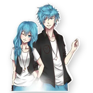 👌 6a83dbc4 anime, couple, blue hair, teenagers, cartoon whatsapp sticker