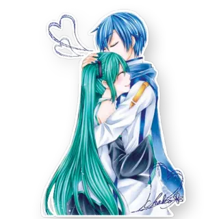 🤗 db729630 Hatsune Miku anime, couple, love, vocaloid, hug whatsapp sticker