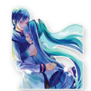 🤗 dd3a329f Hatsune Miku vocaloid, anime, hug, couple, love whatsapp sticker