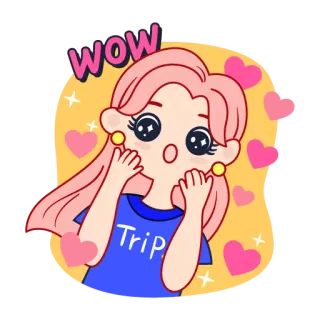 🤗 1ddd9592 WOW 贴纸, 卡通, 粉色头发, 哇, 表情, 可爱, 女孩 telegram sticker