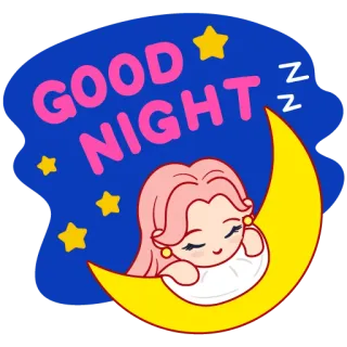 🌝 3fa369e3 GOOD NIGHT 晚安, 月亮, 星星, 睡眠, 可爱, 卡通 telegram sticker