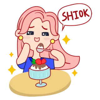 🤤 6afcd014 SHIOK 食物, 甜点, 卡通, 可爱, 女孩, 吃 telegram sticker