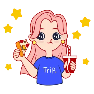 😋 b7b2b259 Trip. 卡通, 披萨, 饮料, 食物, 女人, 女孩, 旅行 telegram sticker