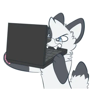 💢 0f7bac56 Фурри, Антропоморфный, Животное, Мультфильм, Ноутбук, Компьютер, Лиса telegram sticker