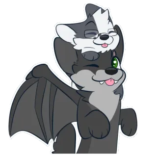 🎩 f9fb69ab Мультфильм, Летучая мышь, Волк, Животное, Наклейка, Милый telegram sticker