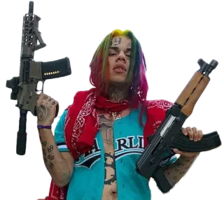 🔫 6c5a98ce 6ix9ine rapper, pistola, arma, musica, persona, faccia, capelli telegram sticker