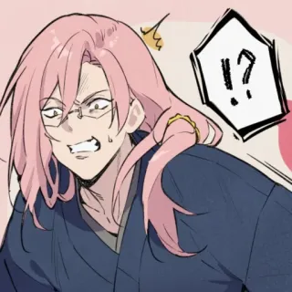 🤬 293077df !?  애니메이션, 분홍 머리, 캐릭터, 표정, 혼란스러움, 만화 telegram sticker