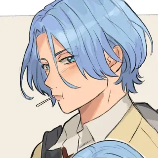 😕 34504d57 애니메이션, 롤리팝, 파란머리, 인물 사진 telegram sticker