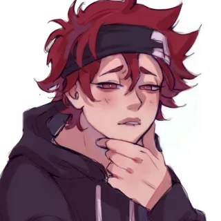 😈 39331a7b 애니메이션 남자, 빨간 머리, 후드티, 캐릭터, 디지털 아트, 일러스트 telegram sticker