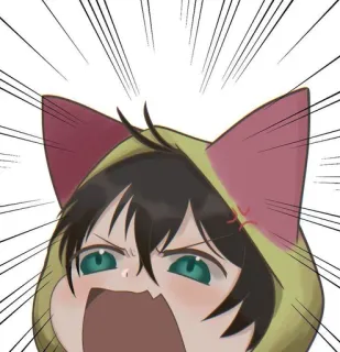 😠 46fc7383 화난, 만화, 애니메이션, 고양이 귀, 소리치는, 격분한, 짜증난 telegram sticker