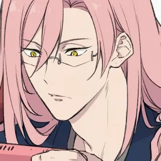 😐 d842f17a 애니메이션, 안경, 분홍 머리, 캐릭터, 만화, 남성 telegram sticker