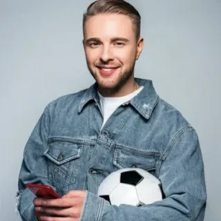 😁 e64d034a soccer, football, man, denim, ball, smile, phone whatsapp sticker