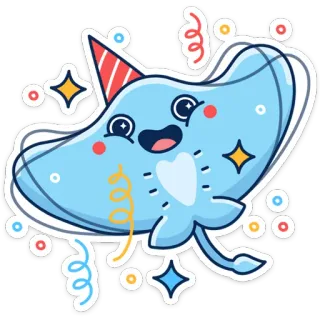 🥳 3b59f5e7 pijlstaartrog, dier, zee, feest, viering, cartoon telegram sticker