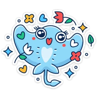 🎊 a1c7e0d6 pijlstaartrog, schattig, cartoon, dier, zeedier, kawaii, sticker telegram sticker