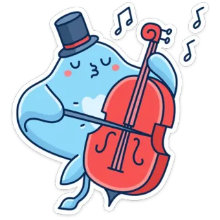 🎶 bfee350d Cello, Muziek, Cartoon, Hoed, Leuk, Muziekinstrument, Personage telegram sticker