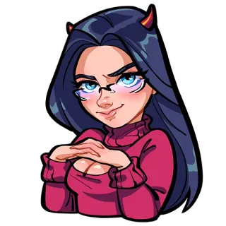 🤤 00b6c677 卡通, 女人, 恶魔, 角, 毛衣, 女性, 可爱 telegram sticker
