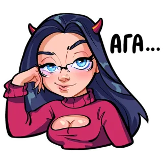 🤨 1c3884ce АГА... 卡通, 恶魔, 角, 女人, 眼镜, 毛衣 telegram sticker