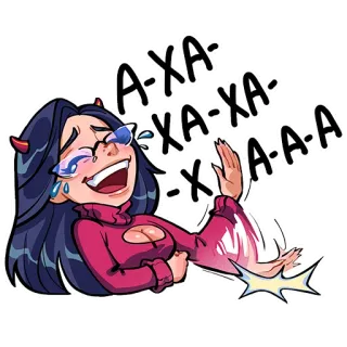 😂 415c4c44 A-XA-XA-XA-A-A-A 女人, 笑, 卡通, 恶魔, 眼镜, 幽默, 表情包 telegram sticker