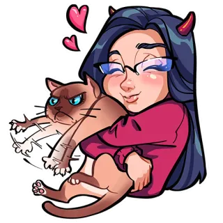 ❤️ 47c60c5b 女人, 恶魔角, 猫, 可爱, 卡通, 眼镜, 心, 表情符号 telegram sticker