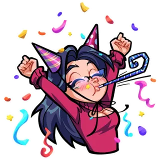 🥳 4dd58a0c 派对, 庆祝, 彩带, 派对帽, 女人, 卡通, 节日 telegram sticker