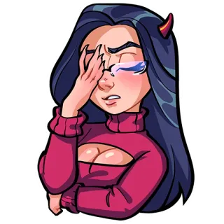 🤦‍♀️ 75d9c2cb 卡通, 恶魔, 女孩, 悲伤, 角色, 插图 telegram sticker