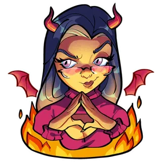 🤮 a2ace35e 恶魔, 恶灵, 火, 女人, 角, 翅膀, 卡通, 邪恶 telegram sticker