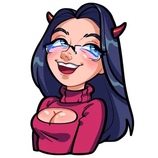 😜 adf78934 恶魔, 女人, 眼镜, 卡通, 贴纸 telegram sticker