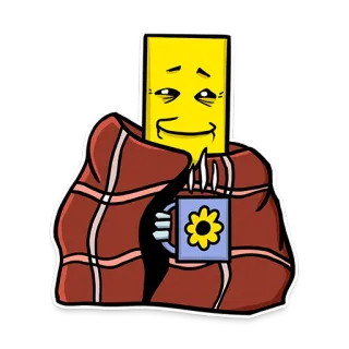 ☕ 114b7c87 Cartoon, Personage, Dekentje, Beker, Ontspannen, Gezellig, Bloem telegram sticker