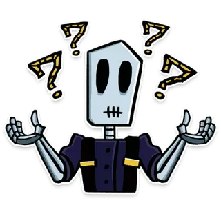 👐 65c64b00 Skelet, Vraagtekens, Denken, Onzeker, Verward, Cartoon, Sticker telegram sticker
