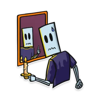 😰 98220945 Cartoon, Skelet, Middelvinger, Spiegel, Kaars, Aanstootgevend telegram sticker