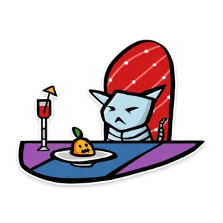 😑 dfcaea2d kat, diner, chique, cartoon, illustratie, eten telegram sticker