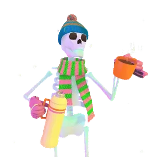 🥶 13cc91aa 骸骨, 冬, 寒さ, マフラー, 帽子, 水筒, コーヒー telegram sticker