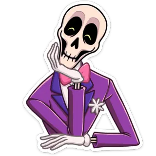 😊 0c0dda81 skeleton, tuxedo, bow tie, cartoon, funny, death, halloween, spooky telegram sticker