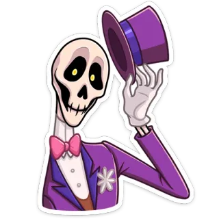 🎩 682fd510 skeleton, hat, suit, cartoon, halloween, formal, bowtie telegram sticker