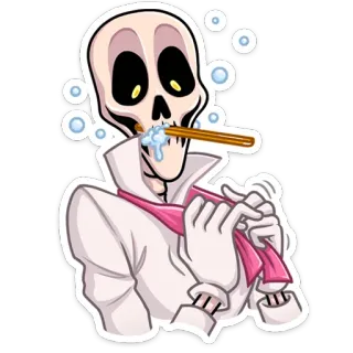 🛀 84e4a9a0 skeleton, cigarette, smoking, tie, cartoon, funny telegram sticker