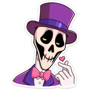 😘 a972cf4e skeleton, top hat, heart, cute, sticker, cartoon, love telegram sticker