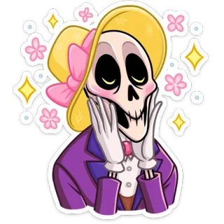 😍 c2566b8f skeleton, hat, pink, blush, flowers, sparkles, elegant, cartoon telegram sticker