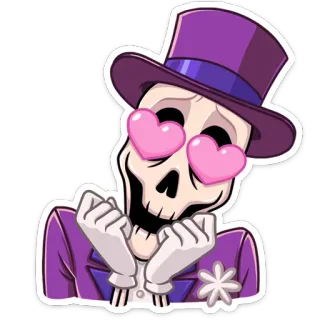 😍 cf8e4c15 skeleton, top hat, love, heart eyes, purple, cartoon telegram sticker