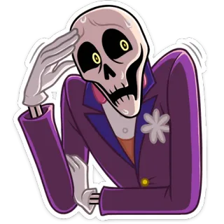 😓 e4f61c8a skeleton, cartoon, character, sticker, suit, spooky, funny, undead telegram sticker