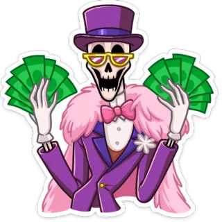 🤑 ecafca9c skeleton, money, rich, cartoon, wealth, sticker, funny, luxury telegram sticker