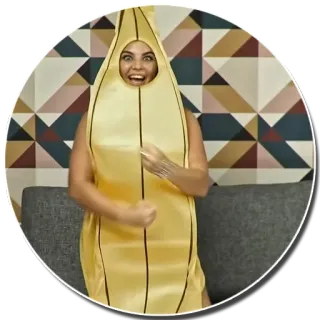 🍌 167dd5d3 pisang, kostum, orang, buah, makanan, kuning, wanita whatsapp sticker