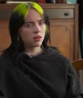 🌊 b1448240 Billie Eilish Billie Eilish, penyanyi, bintang pop, selebriti, rambut hijau, musik, potret whatsapp sticker