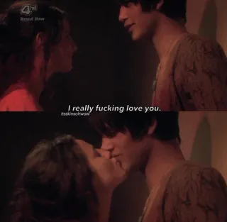 ➰ 6f56447e Skins I really fucking love you. любовь, поцелуй, нежность, телешоу, подростковая драма, романтика whatsapp sticker