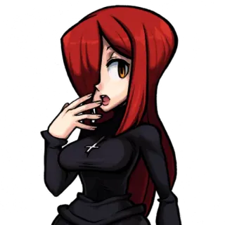 😮 34a115fc Painwheel Skullgirls anime, video game, girl, red hair, scary telegram sticker